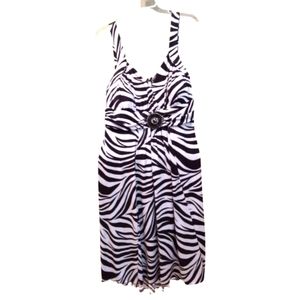 Enfocus Studio Black White zebra Animal Print Sleeveless Cocktail Dress Size 16